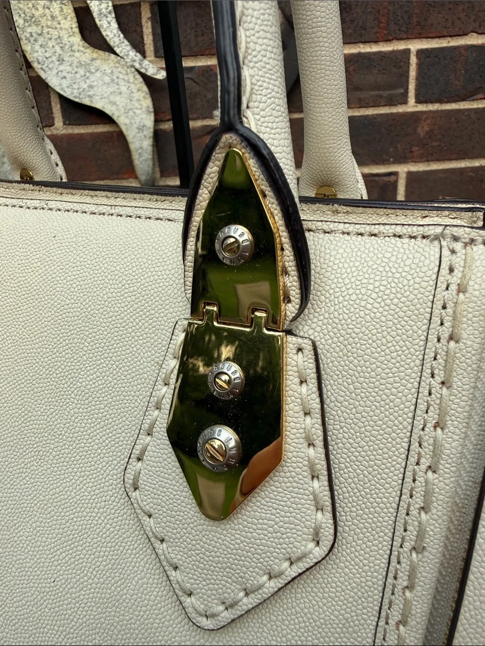 Henri Bendel West 57th Cream Saffiano Leather Satchel Crossbody Bag